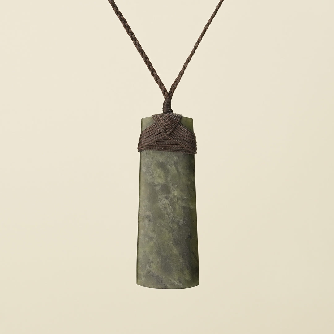 Toki Hapopo Pounamu Large Pendant, Brown Binding