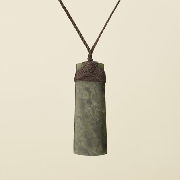 Toki Hapopo Pounamu Large Pendant, Brown Binding