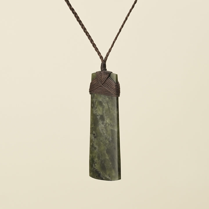 Toki Hapopo Pounamu Large Pendant, Brown Binding