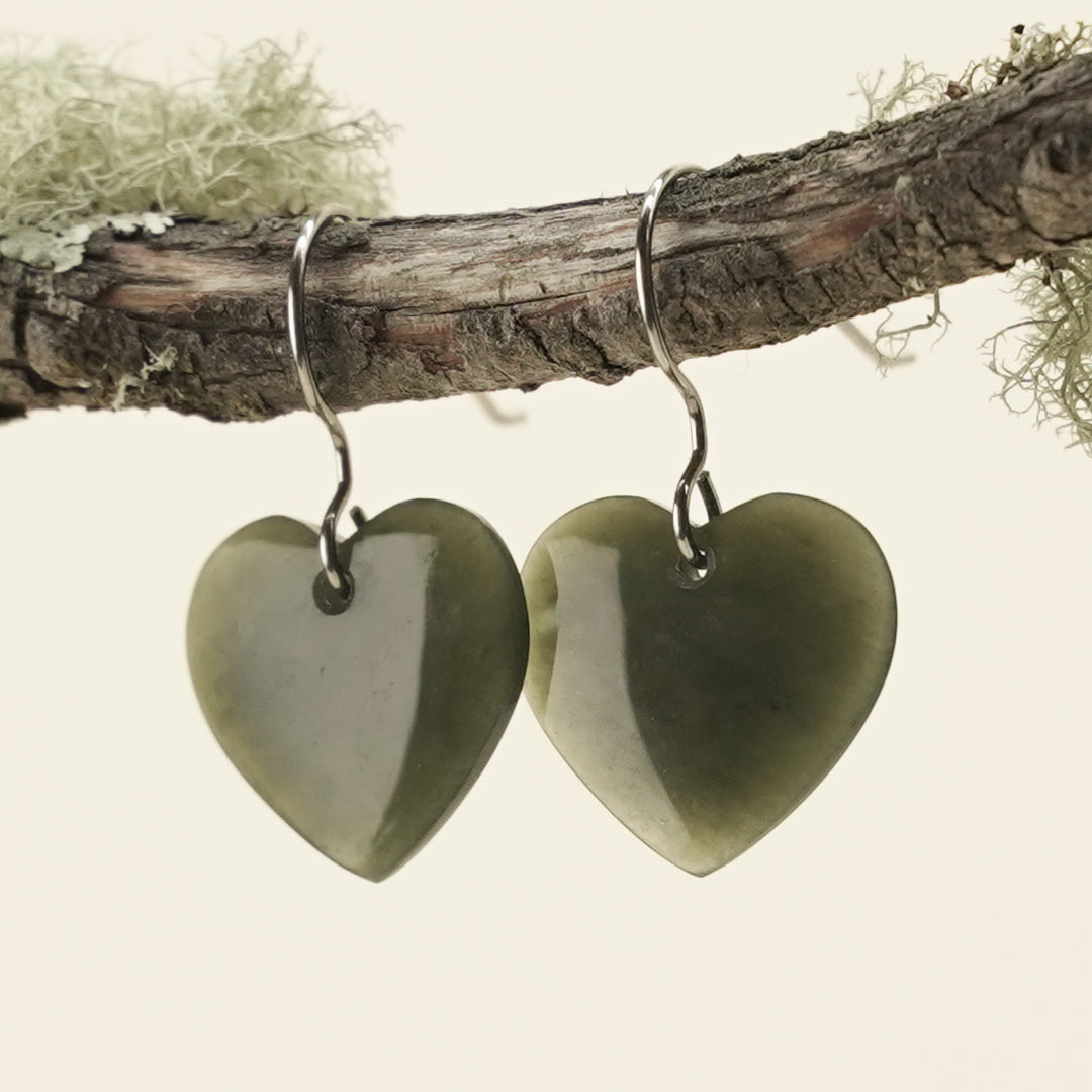 Jade Kawakawa Heart Earrings 18mm