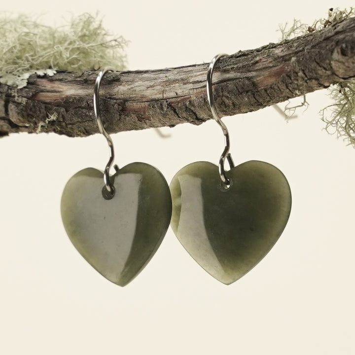 Jade Kawakawa Heart Earrings 18mm