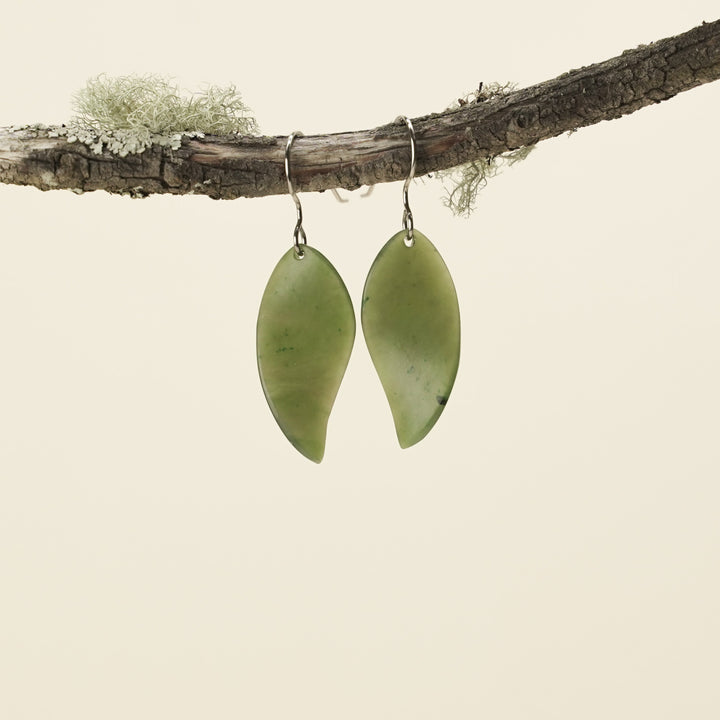 Small Kahurangi Greenstone Leaf Earrings 30mm
