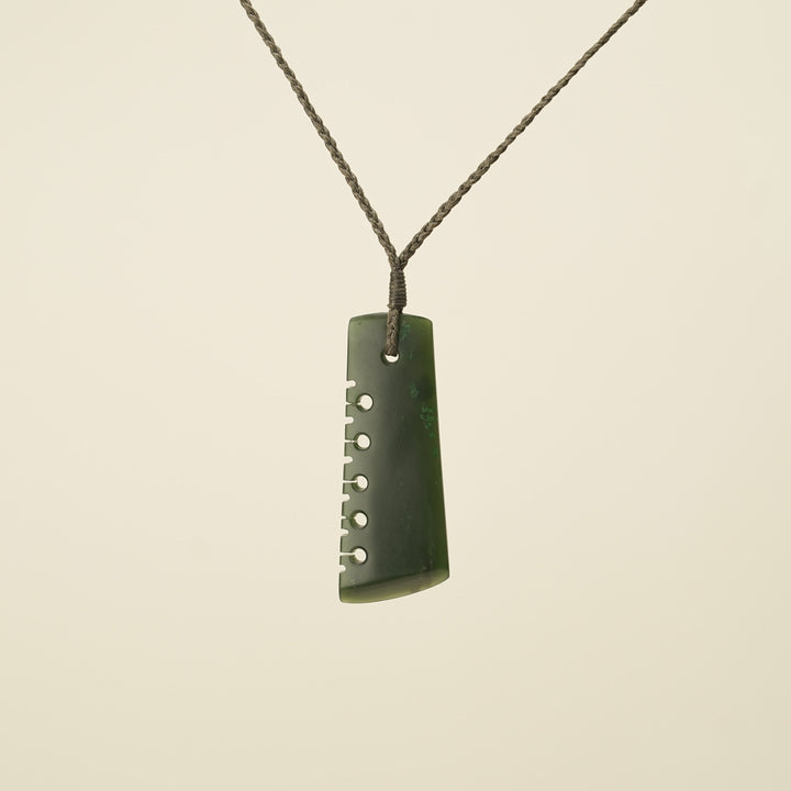 Notched Toki Kawakawa Greenstone Medium Pendant, Khaki Binding