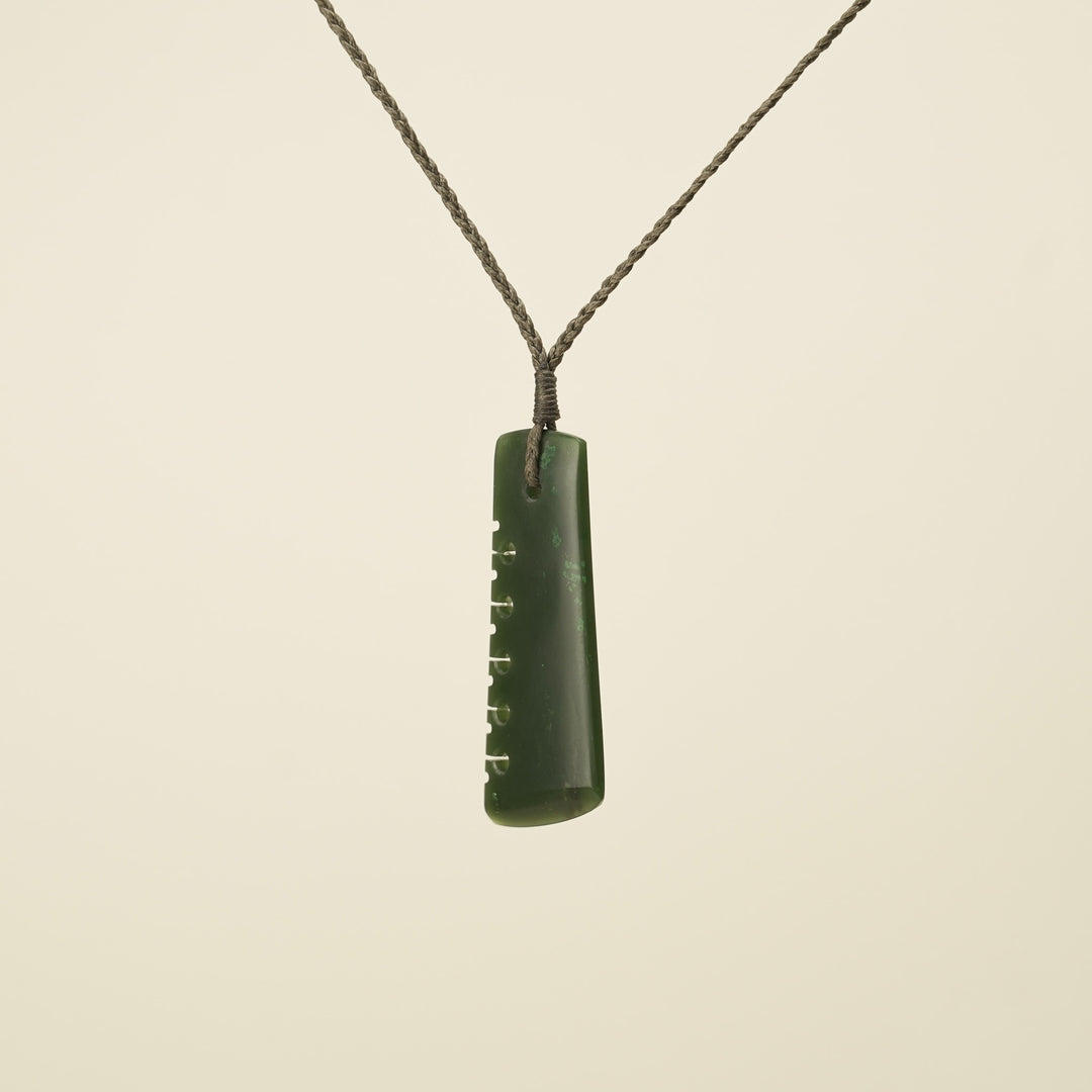 Notched Toki Kawakawa Greenstone Medium Pendant, Khaki Binding