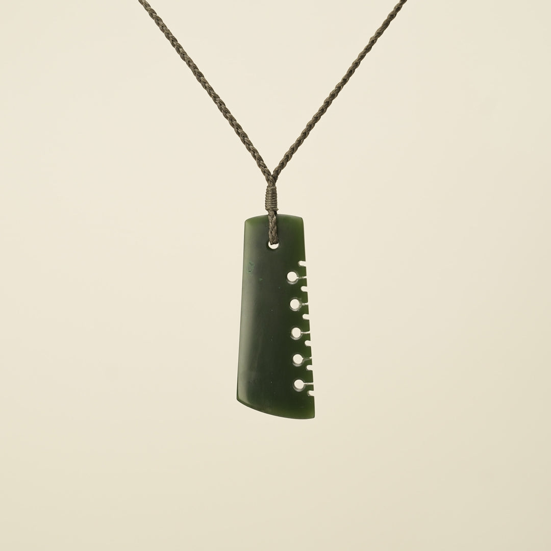 Notched Toki Kawakawa Greenstone Medium Pendant, Khaki Binding
