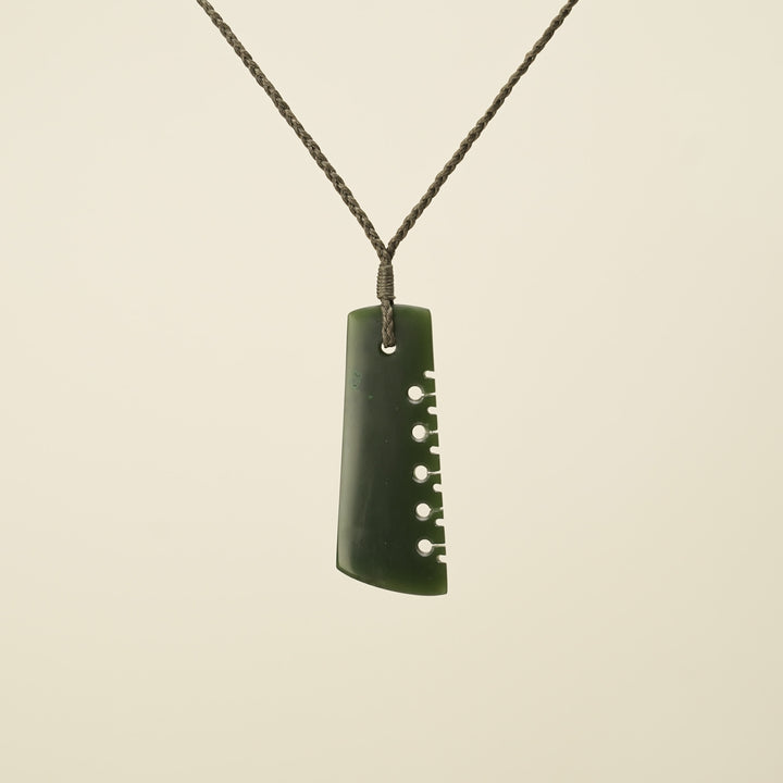 Notched Toki Kawakawa Greenstone Medium Pendant, Khaki Binding