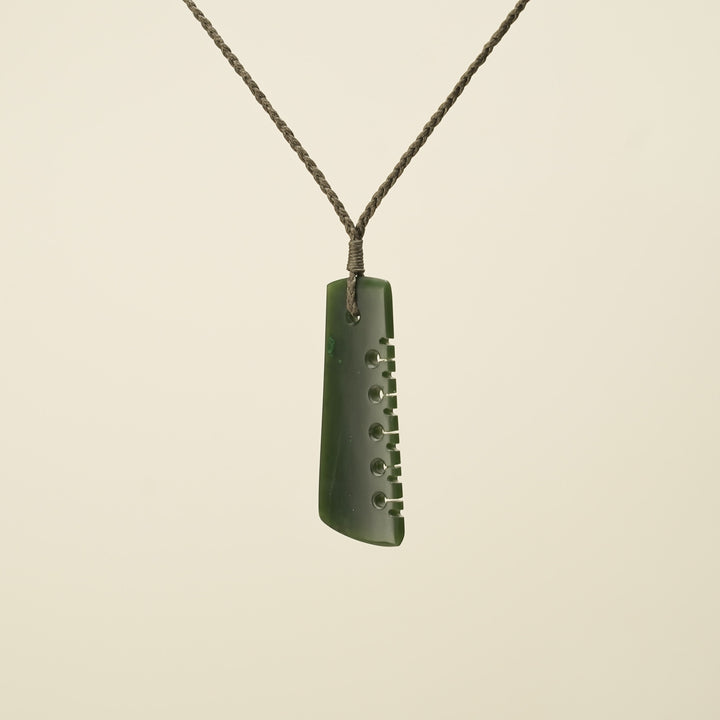 Notched Toki Kawakawa Greenstone Medium Pendant, Khaki Binding