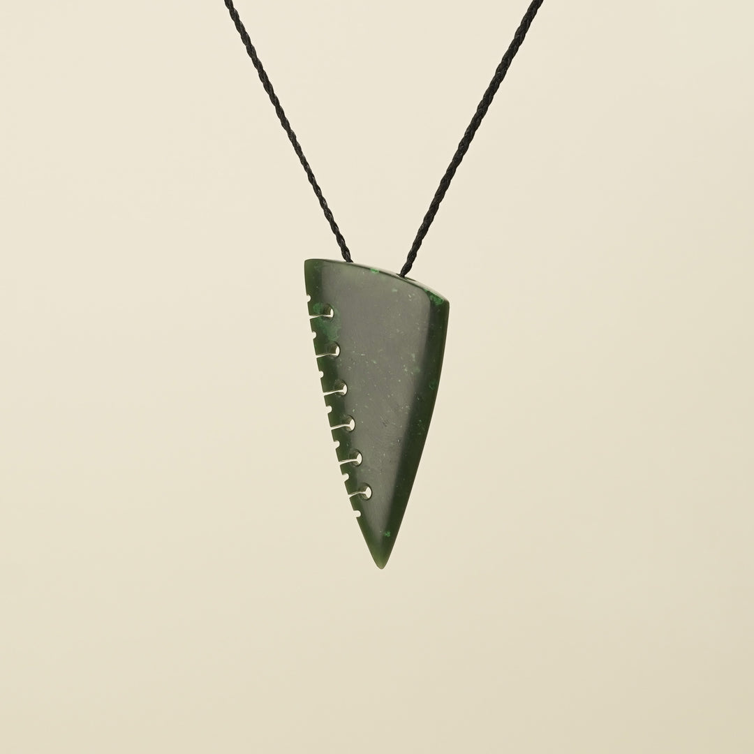 Notched Niho Tooth Kawakawa Greenstone Medium Large Pendant