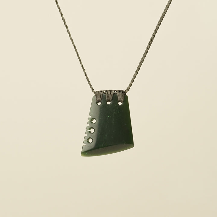 Notched Toki Kawakawa Greenstone Medium Pendant, Khaki Binding