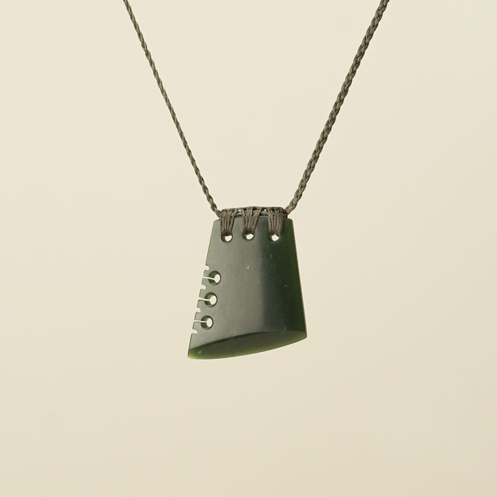Notched Toki Kawakawa Greenstone Medium Pendant, Khaki Binding