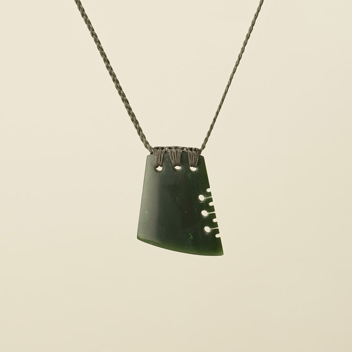 Notched Toki Kawakawa Greenstone Medium Pendant, Khaki Binding