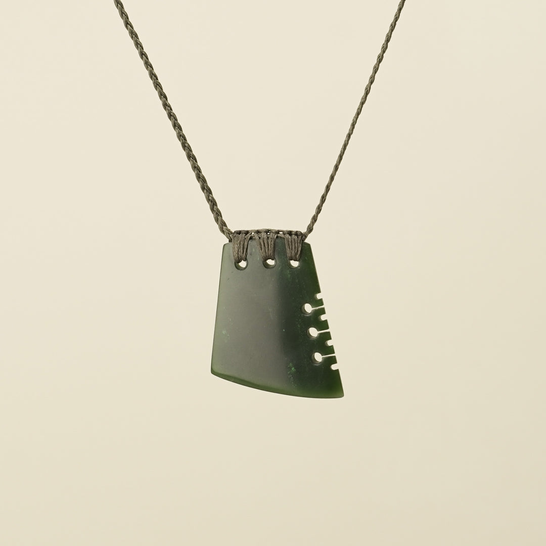 Notched Toki Kawakawa Greenstone Medium Pendant, Khaki Binding
