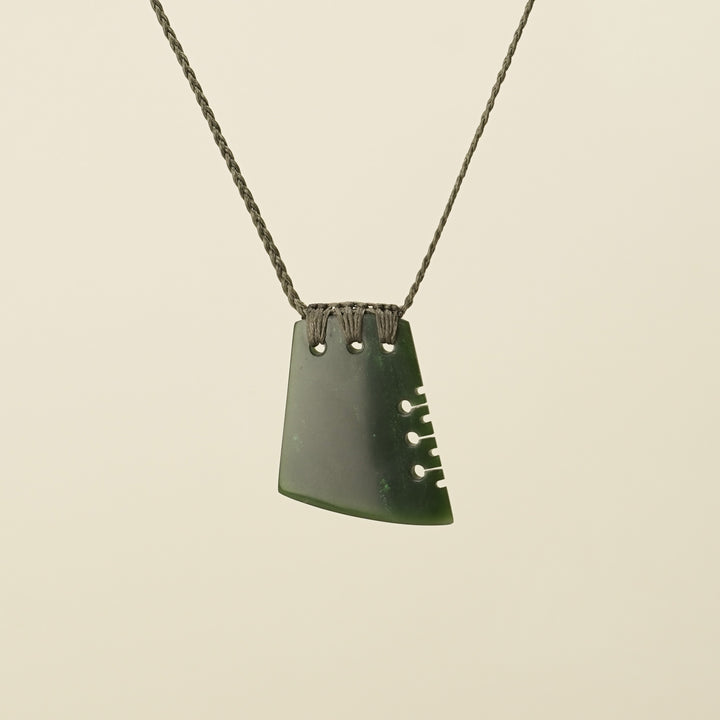 Notched Toki Kawakawa Greenstone Medium Pendant, Khaki Binding