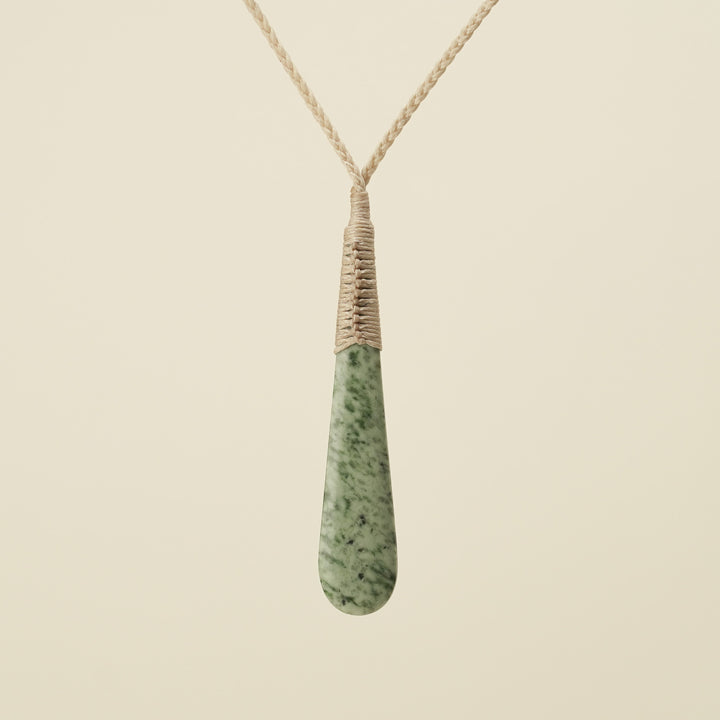 Roimata Medium Kōkopu Bound Pounamu Pendant Tan Binding