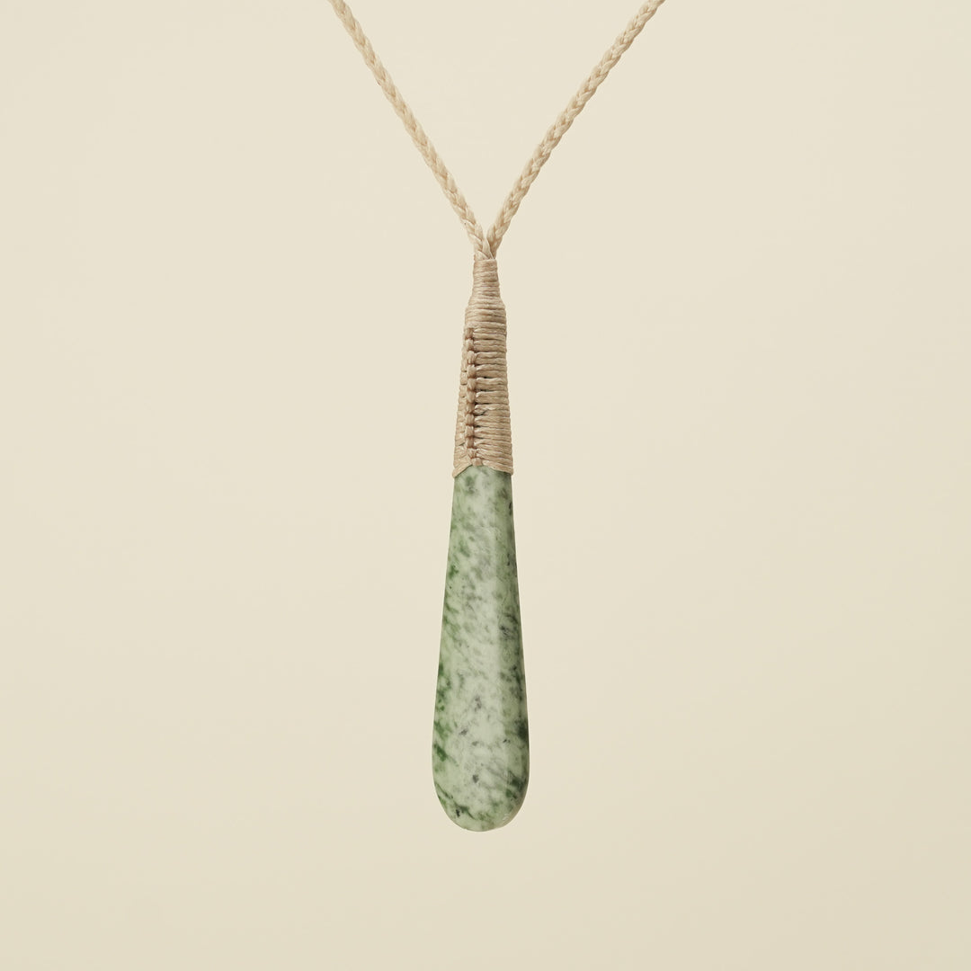 Roimata Medium Kōkopu Bound Pounamu Pendant Tan Binding