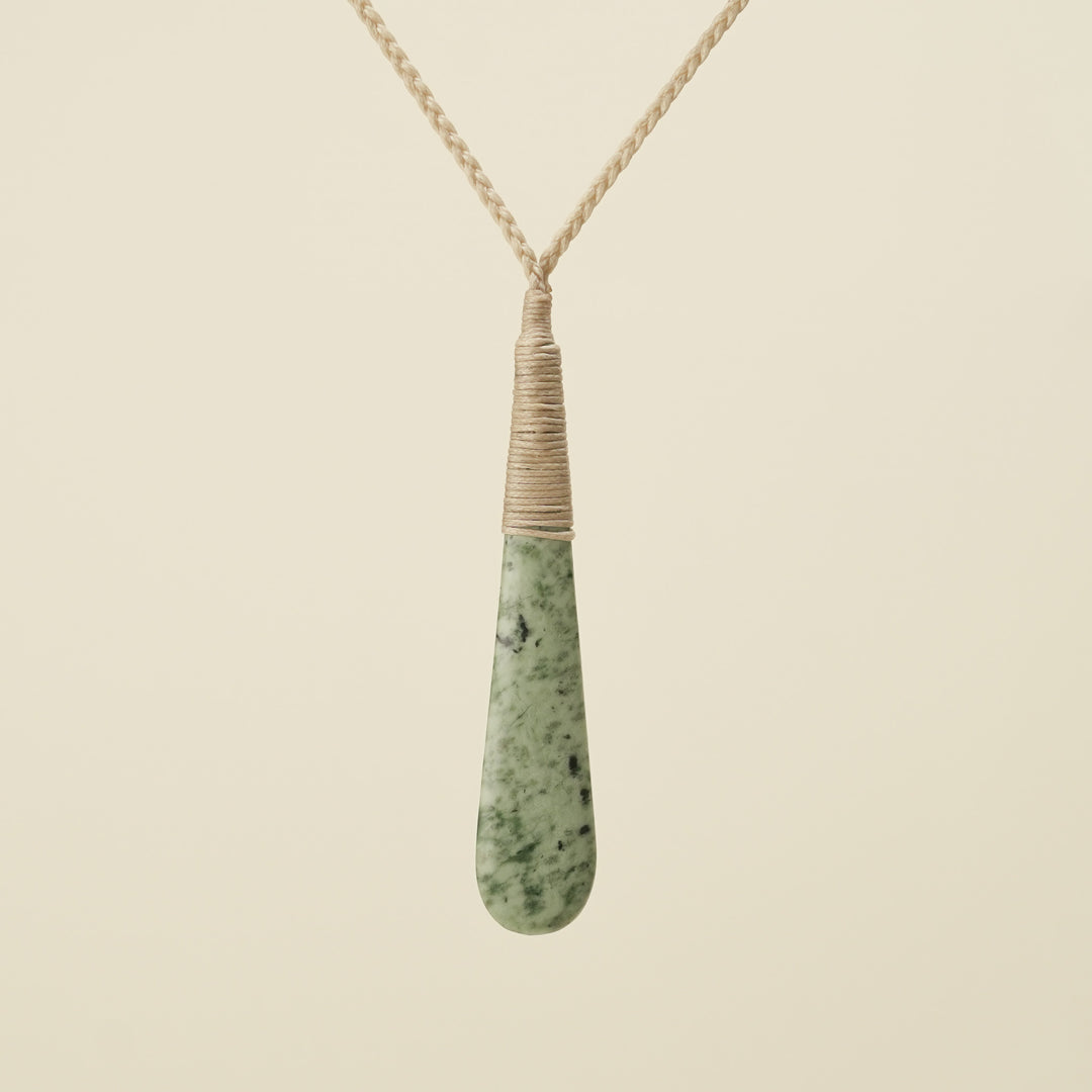 Roimata Medium Kōkopu Bound Pounamu Pendant Tan Binding