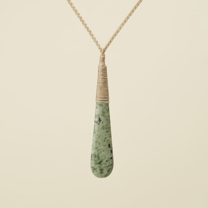 Roimata Medium Kōkopu Bound Pounamu Pendant Tan Binding