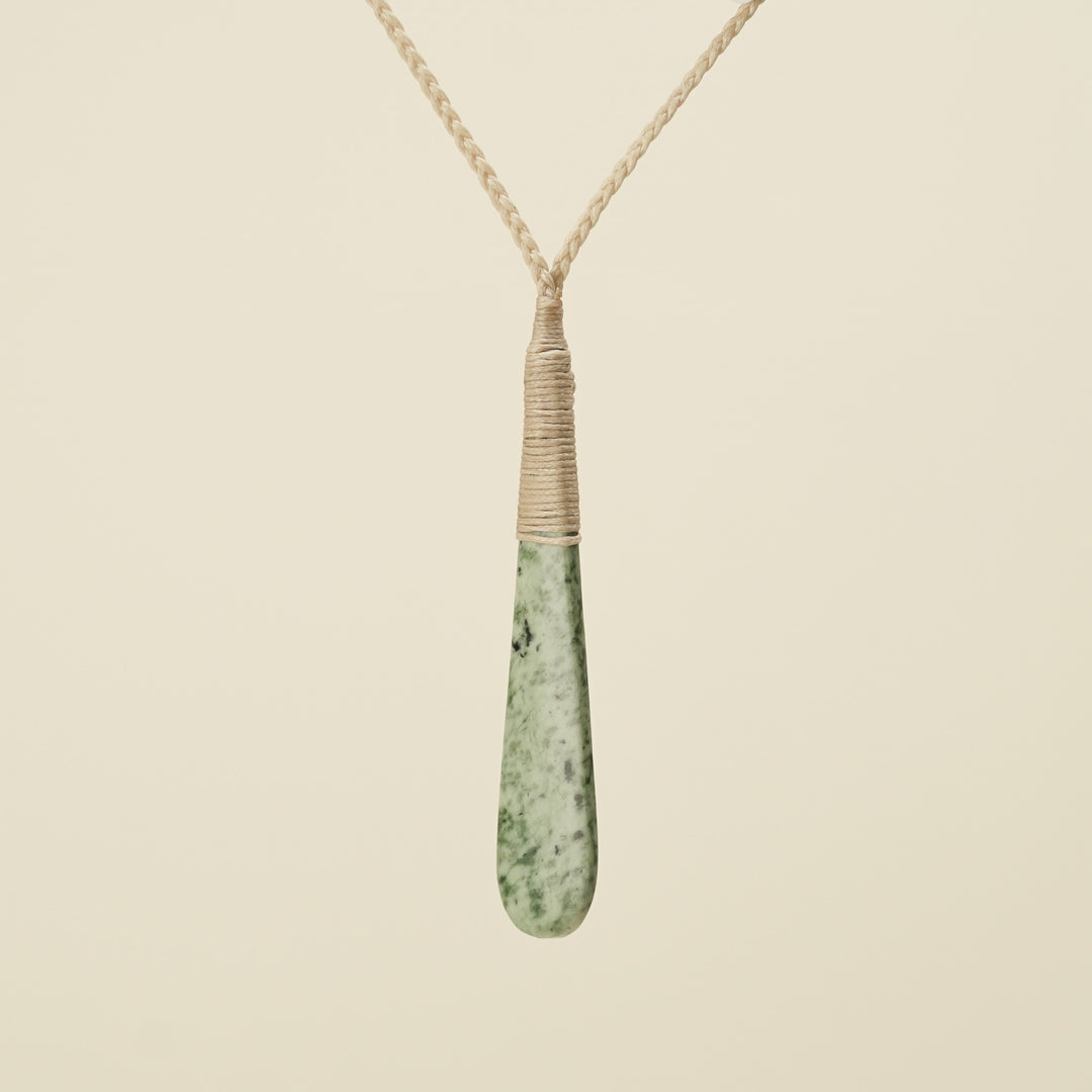 Roimata Medium Kōkopu Bound Pounamu Pendant Tan Binding