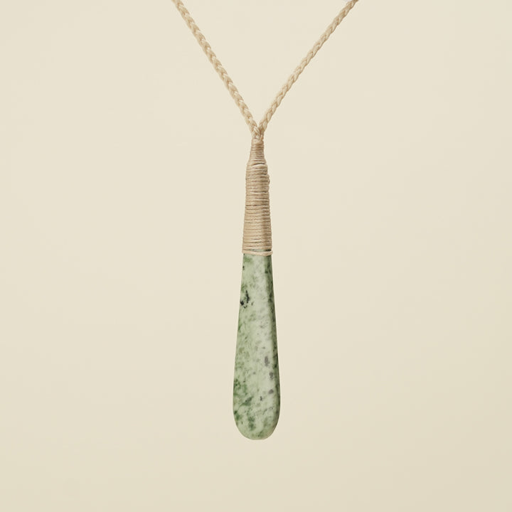 Roimata Medium Kōkopu Bound Pounamu Pendant Tan Binding