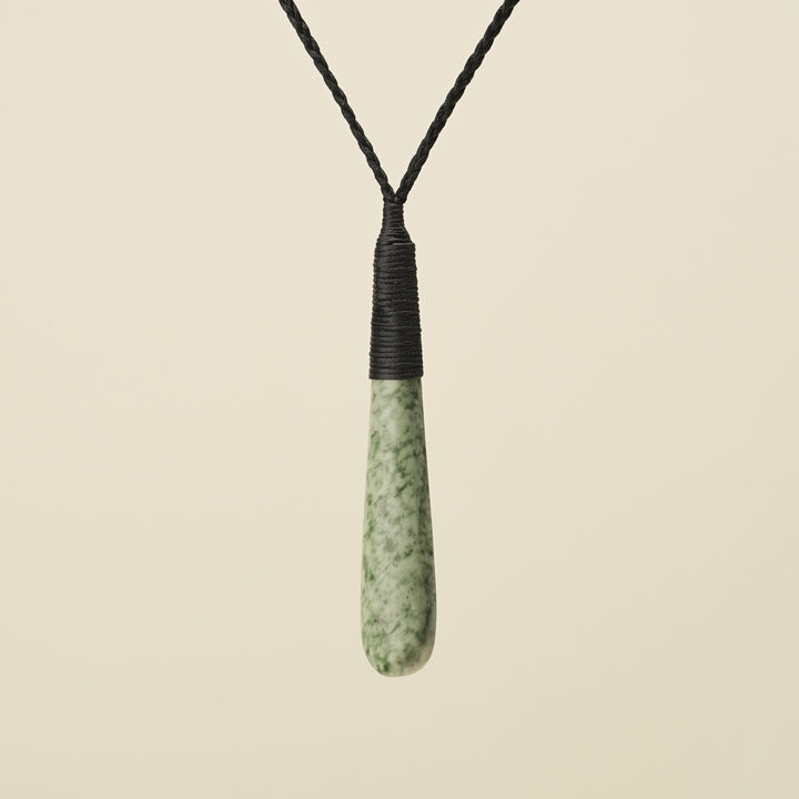 Roimata Medium Kōkopu Bound Pounamu Pendant Black Binding