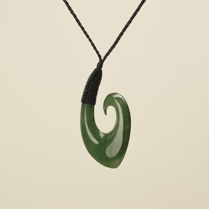 Hei Matau Extra Large Kawakawa Greenstone Black Binding