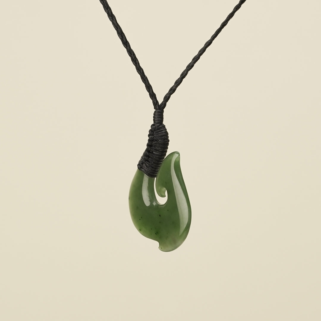 Bound Jade Medium Hook Pendant, Black Binding