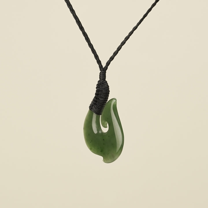 Bound Jade Medium Hook Pendant, Black Binding