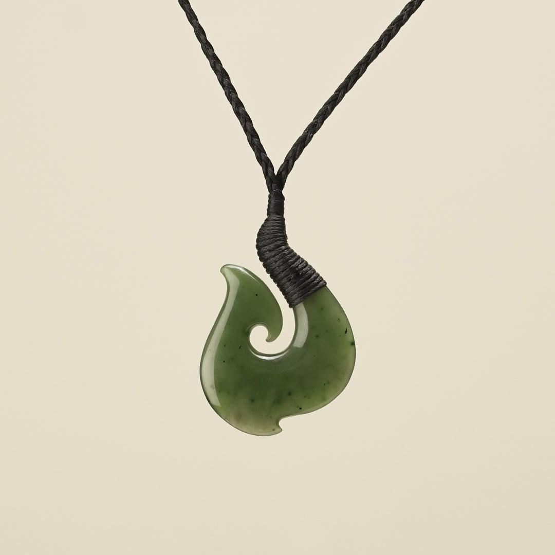 Bound Jade Medium Hook Pendant, Black Binding