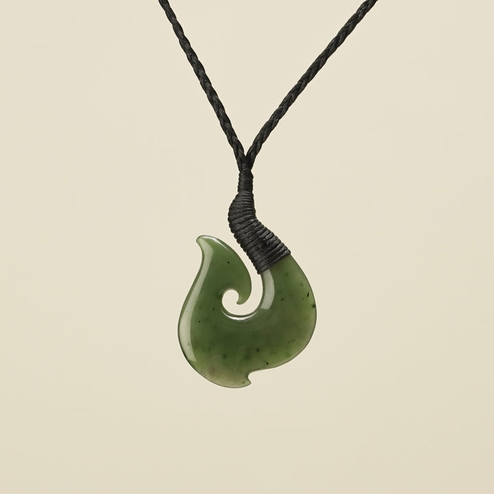 Bound Jade Medium Hook Pendant, Black Binding