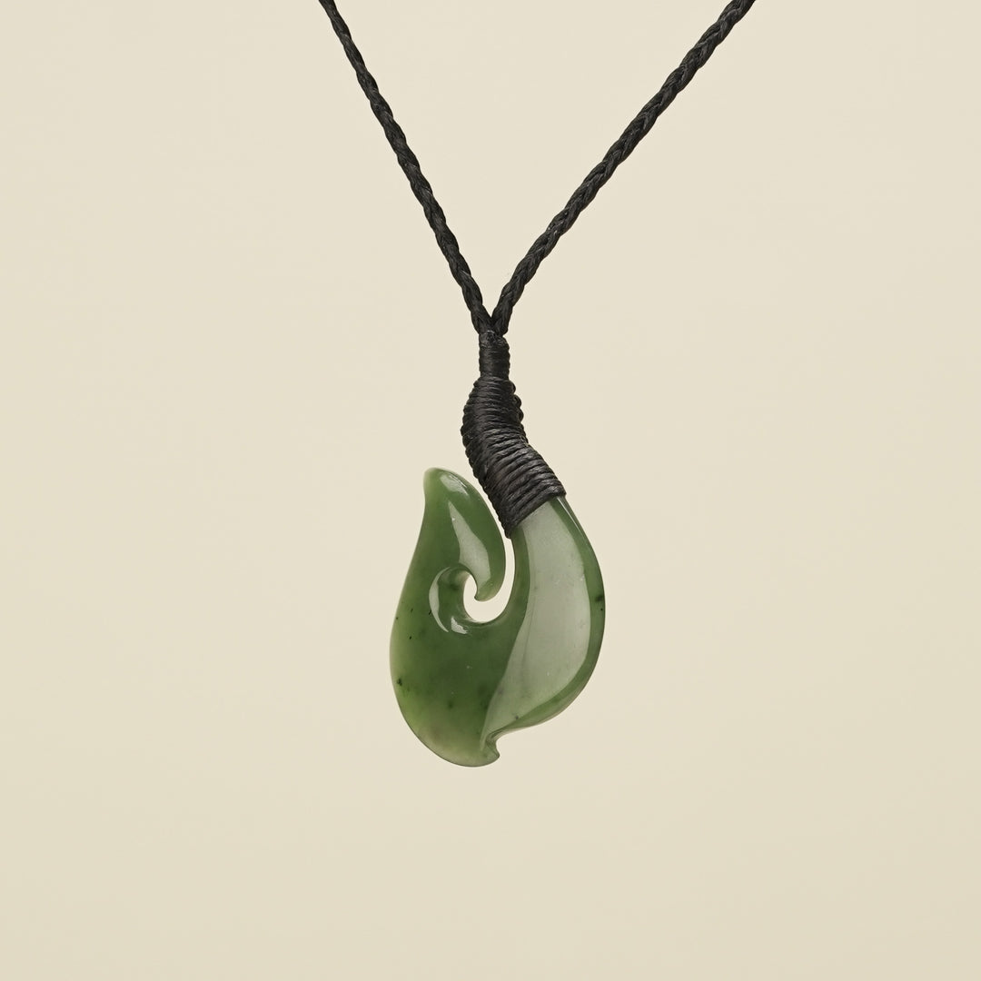 Bound Jade Medium Hook Pendant, Black Binding