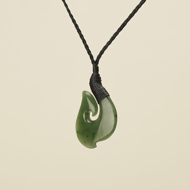 Bound Jade Medium Hook Pendant, Black Binding