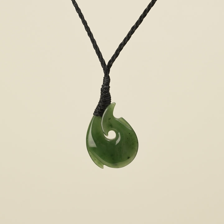 Hei Matau Small Kawakawa Greenstone Black Binding