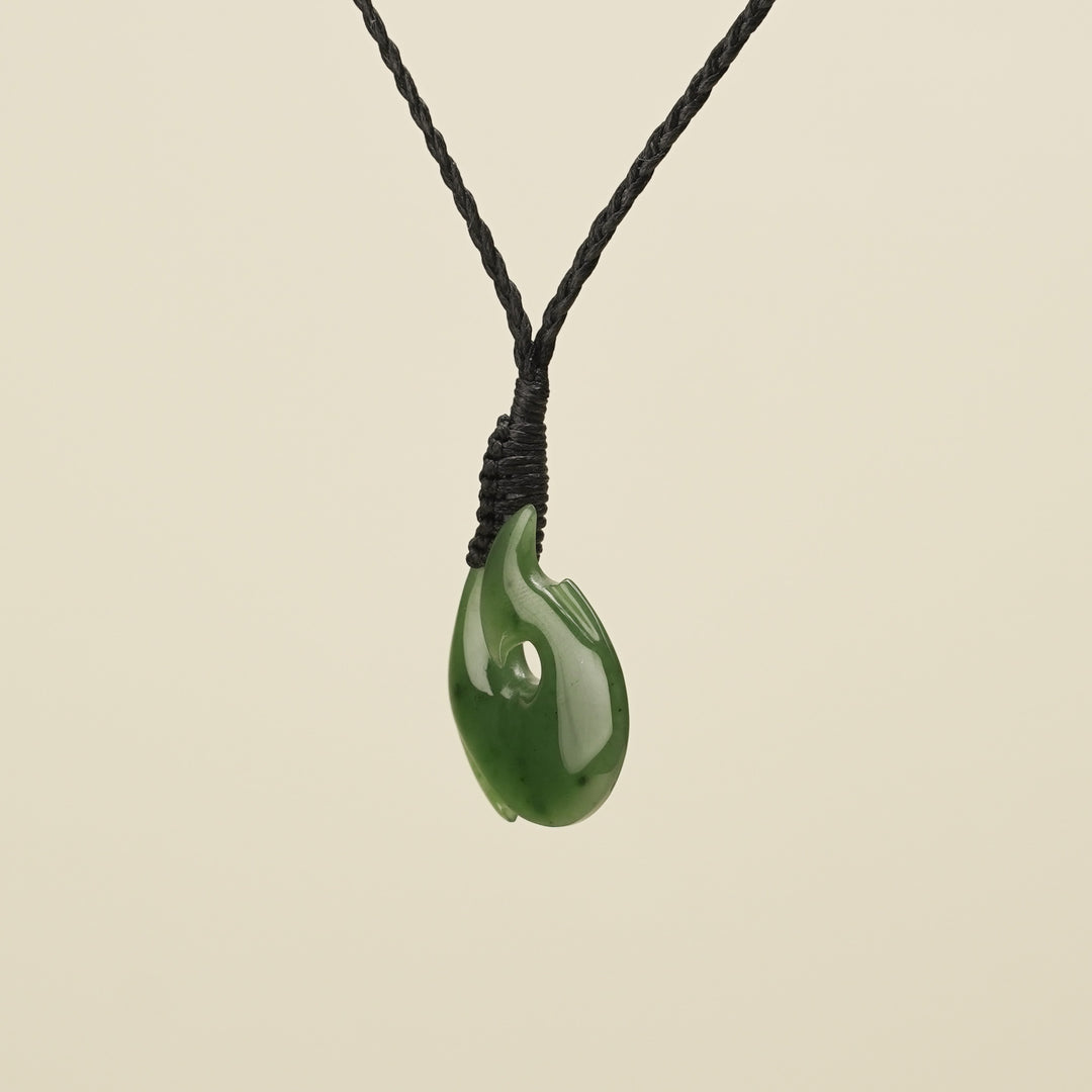 Hei Matau Small Kawakawa Greenstone Black Binding