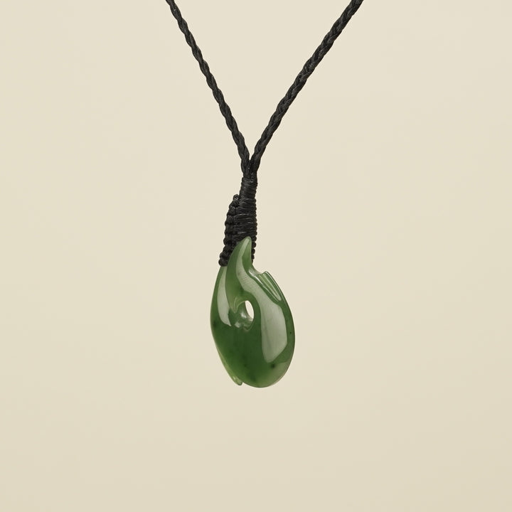 Hei Matau Small Kawakawa Greenstone Black Binding