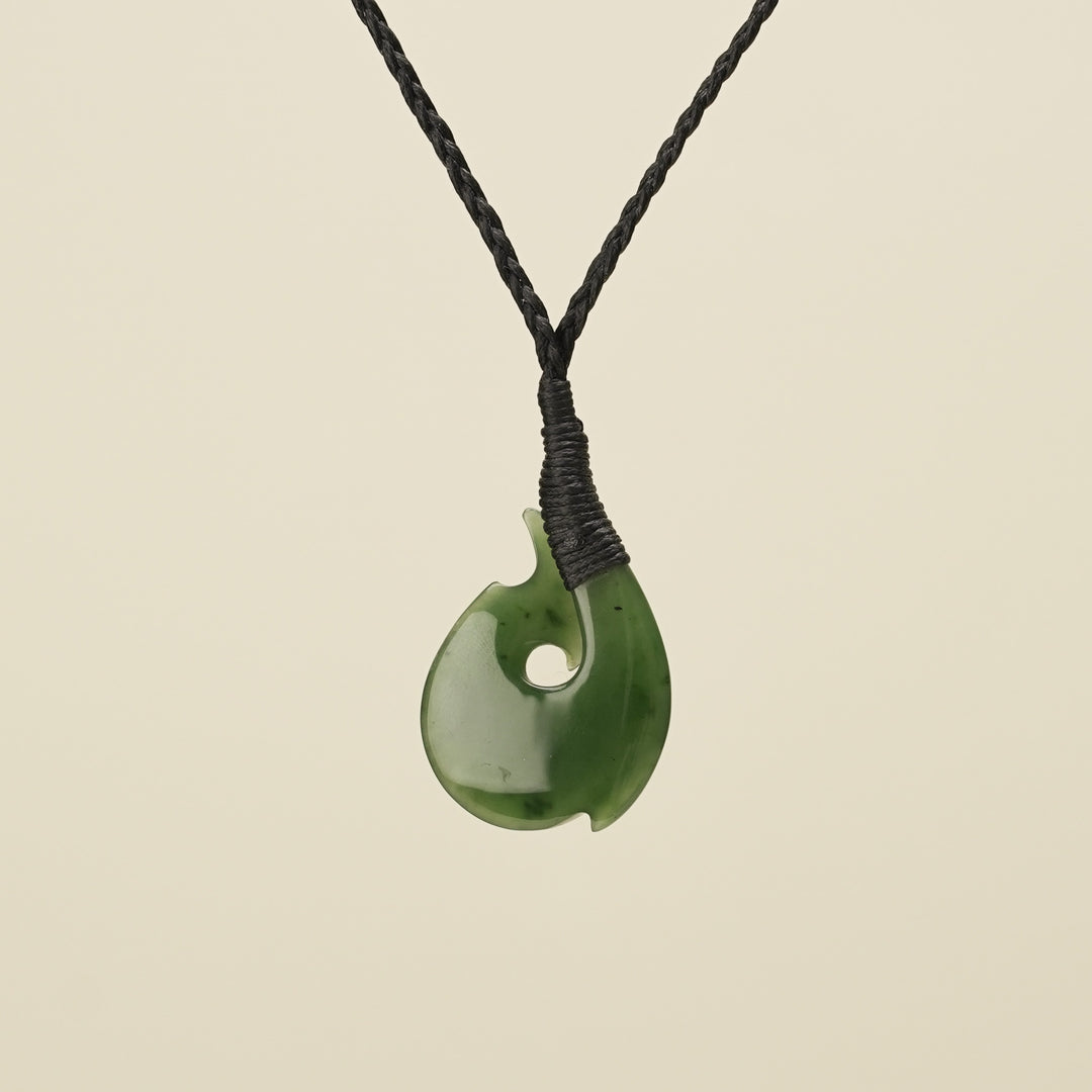 Hei Matau Small Kawakawa Greenstone Black Binding
