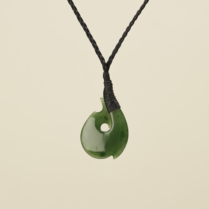Hei Matau Small Kawakawa Greenstone Black Binding