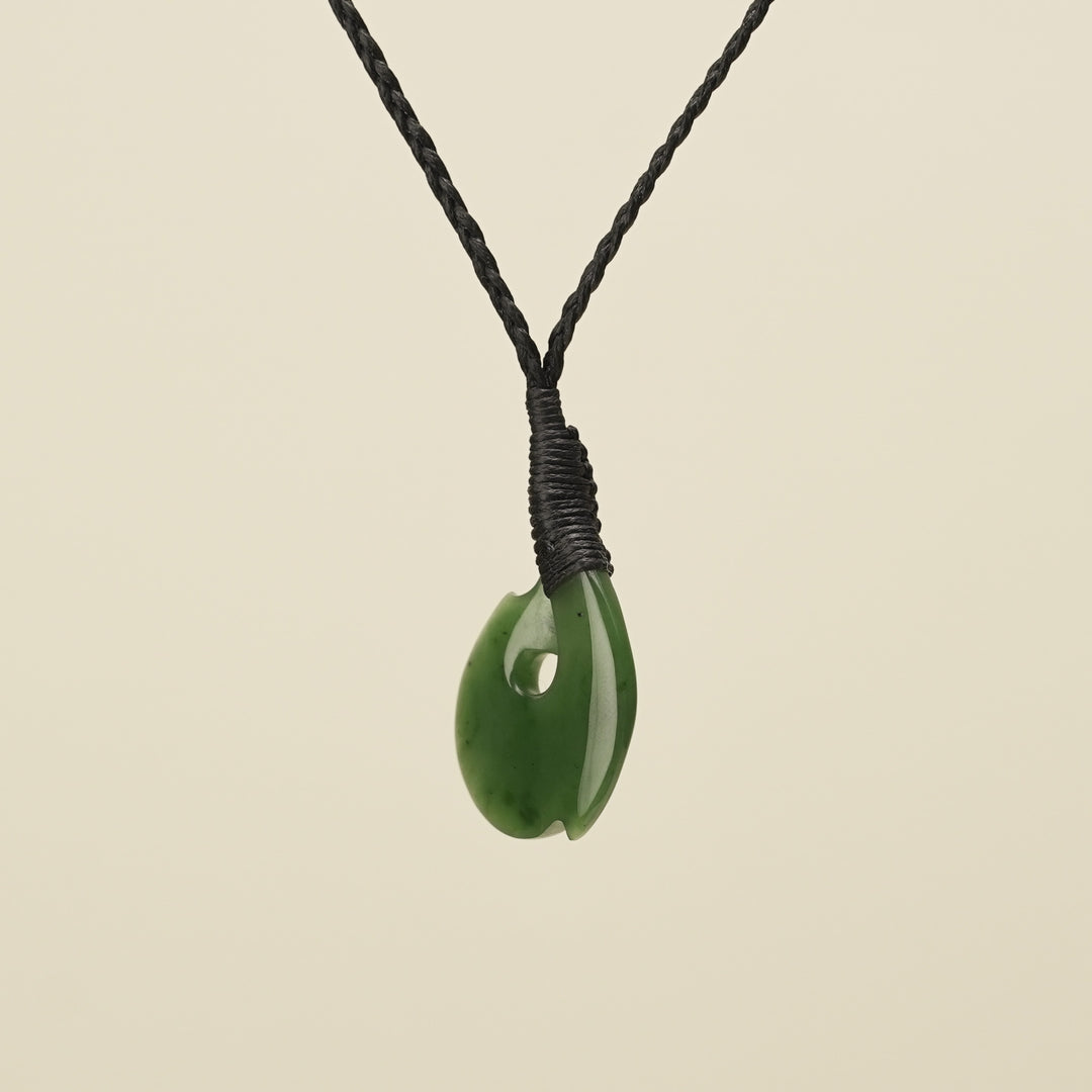 Hei Matau Small Kawakawa Greenstone Black Binding