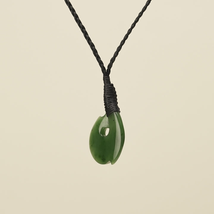 Hei Matau Small Kawakawa Greenstone Black Binding