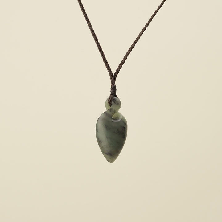 Pikorua Inanga Small Pounamu Pendant, Brown Binding