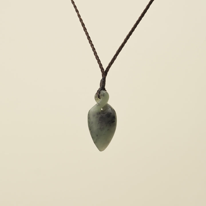 Pikorua Inanga Small Pounamu Pendant, Brown Binding