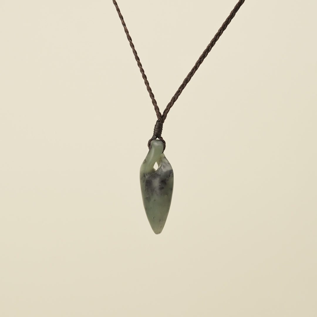 Pikorua Inanga Small Pounamu Pendant, Brown Binding