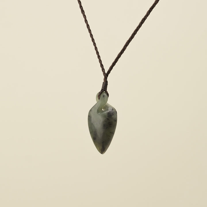 Pikorua Inanga Small Pounamu Pendant, Brown Binding