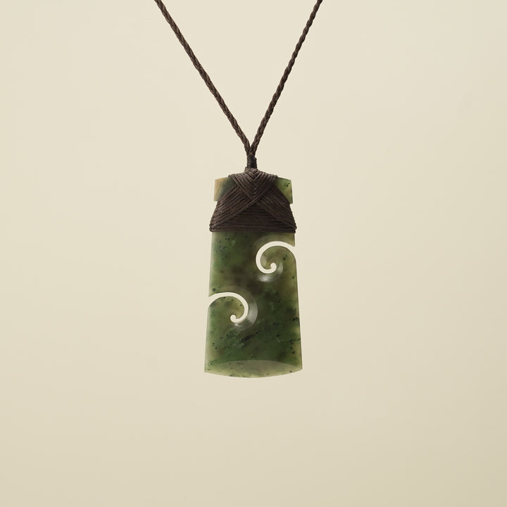 Toki with Koru Raukaraka Pounamu Large, Brown Binding
