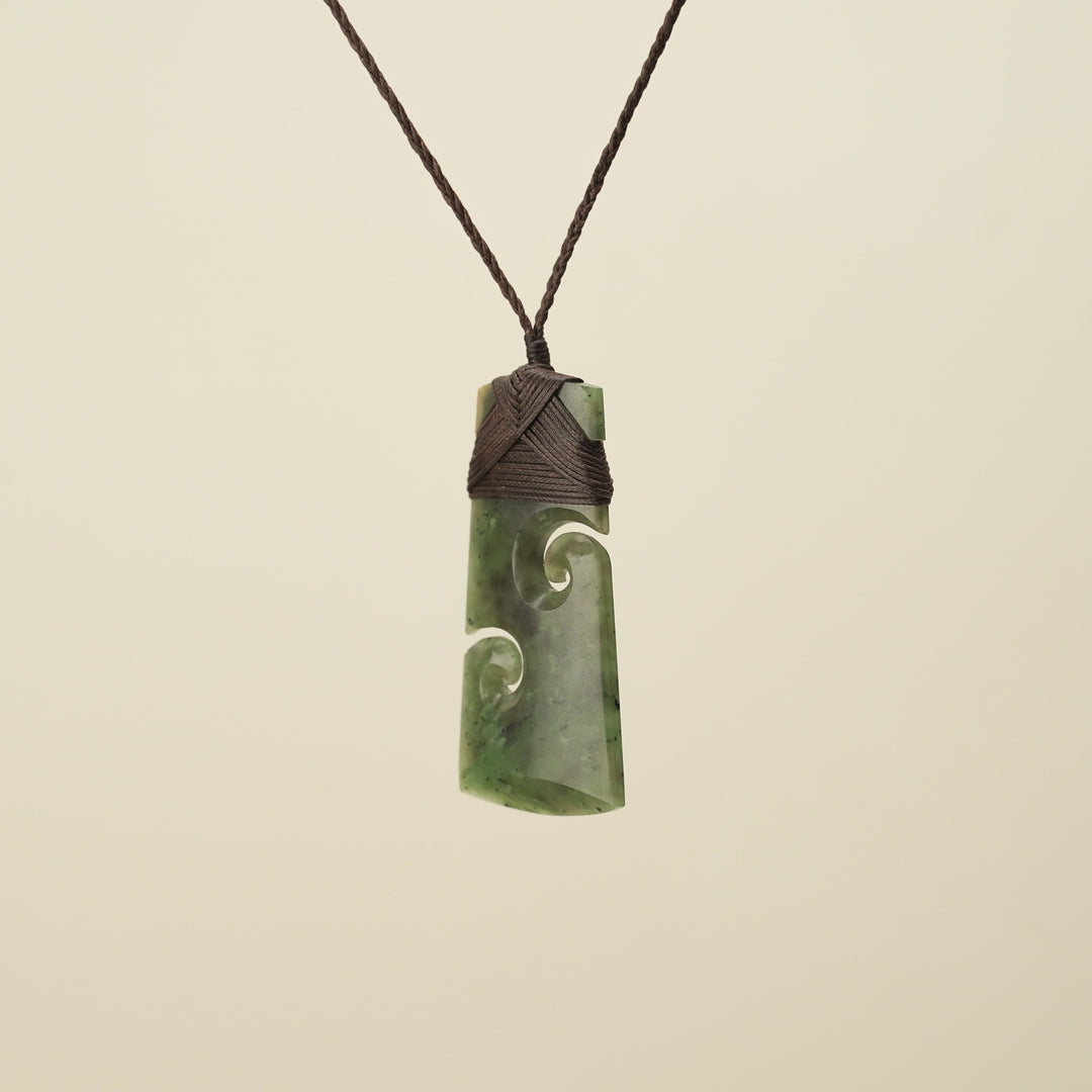 Toki with Koru Raukaraka Pounamu Large, Brown Binding