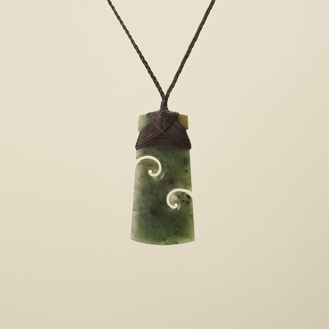 Toki with Koru Raukaraka Pounamu Large, Brown Binding