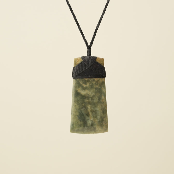 Toki Raukaraka Pounamu Extra Large Pendant, Black Binding