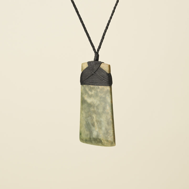 Toki Raukaraka Pounamu Extra Large Pendant, Black Binding