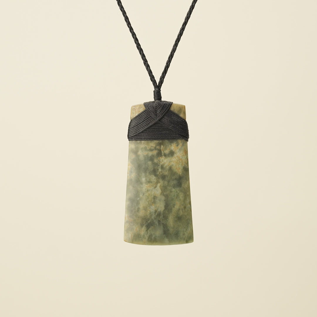 Toki Raukaraka Pounamu Extra Large Pendant, Black Binding