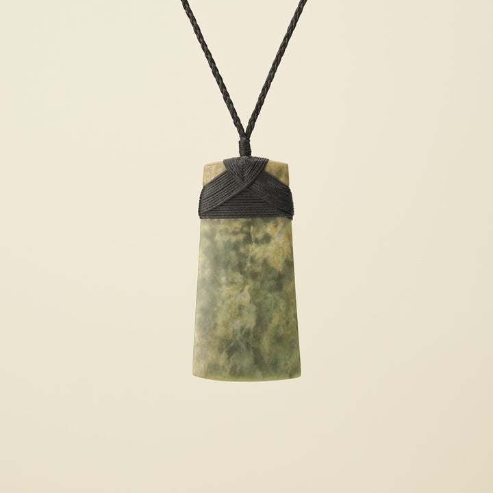Toki Raukaraka Pounamu Extra Large Pendant, Black Binding