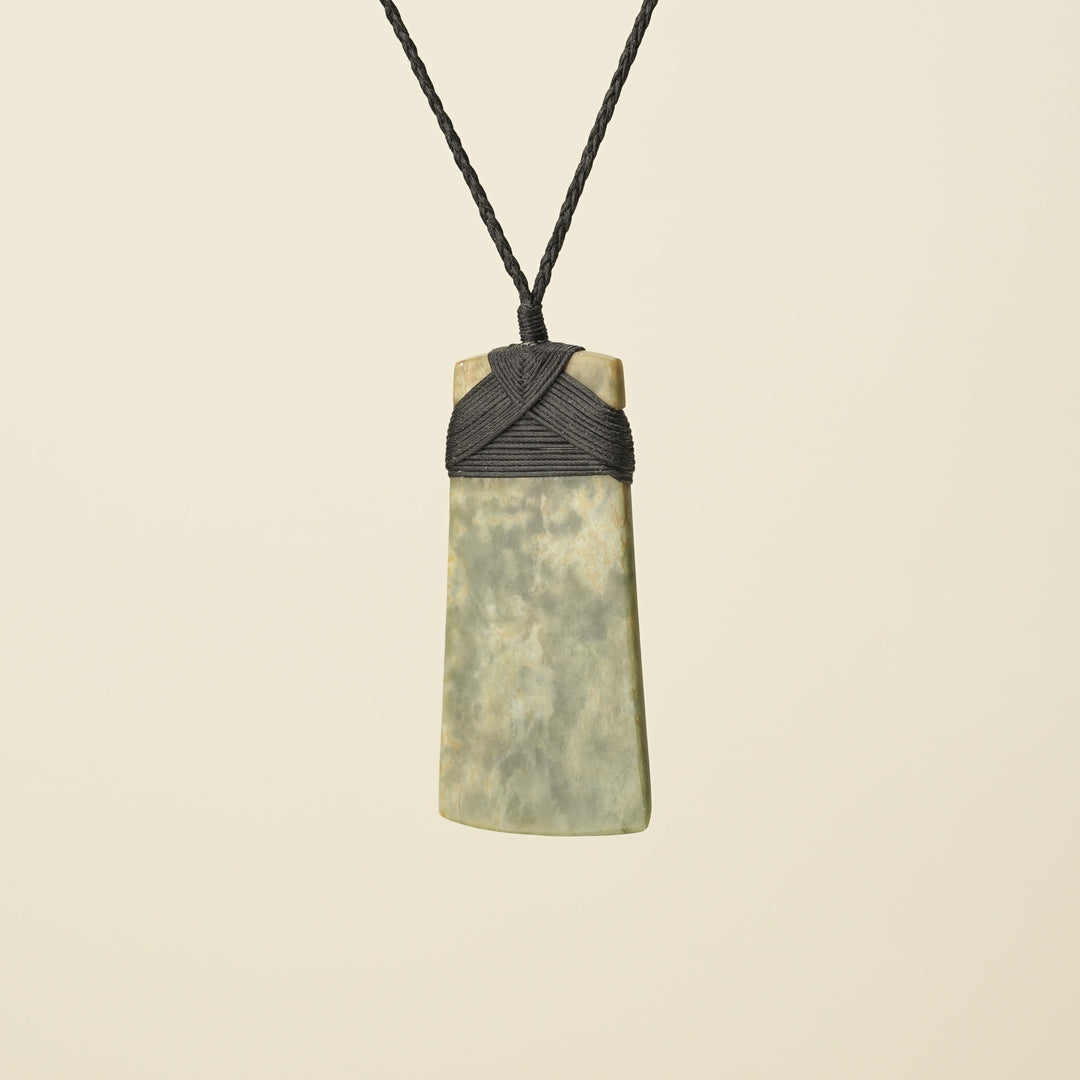 Toki Raukaraka Pounamu Extra Large Pendant, Black Binding
